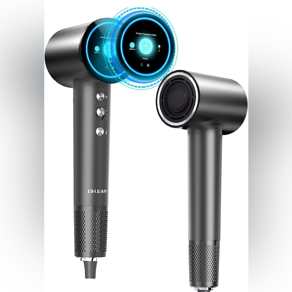 Brushless Professional Ionic Hair Dryer with Display Screen, Black